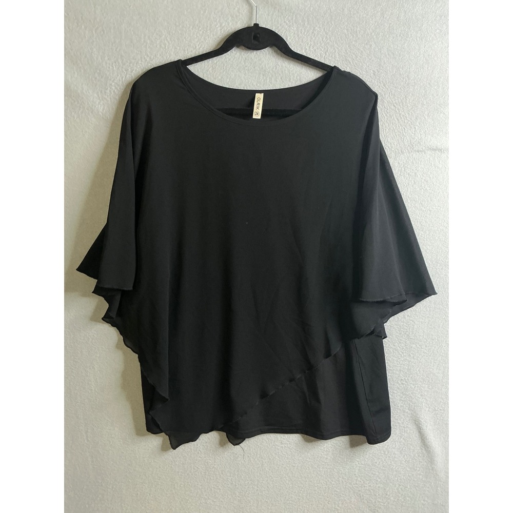 Olrik Top Women's 2X Black Layered Flutter‎ Sleeve Top Blouse Plus Size